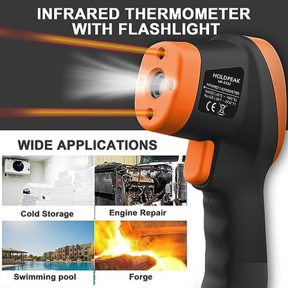 HOLDPEAK Pyrometer D:S=30:1, High Temp Infrared Thermometer -58℉~2732℉, Non-Contact Industrial Laser Thermometer Gun, Digital IR Temperature Gauge 2732 (NOT for Human) - color: 1PC-2732-ORANGE(-50~1500℃)