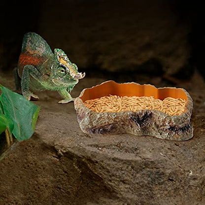 Reptile Food Water Resin Rock Bowls Lizard Gecko Worm Feeding Dish Mini | Amphibian Feeder Bowl Terrarium Decor for Bearded Dragons, Chameleon, Leopard Gecko Frog Snake Hermit Crabs Turtle Spider Pet - size: Mini