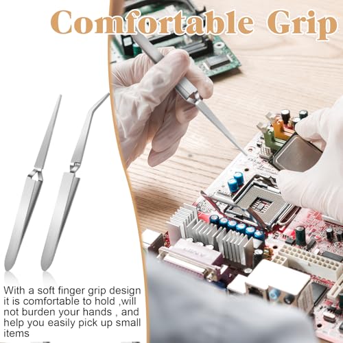 Reverse Tweezers, 2 Pcs Reverse Tweezers for Crafting, Rubber Tipped Electronics Tweezer Stainless Steel Bent and Straight Flat Tip Cross Locking Precision Tweezer Set for Crafts Jewelry Beads Coins