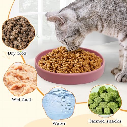 Silicone Dog Food Plate Shallow Dog Bowl Flat Cat Dish Small Puppy Plates for Small Dogs and Cats Whisker Fatigue Pet Feeding Bowls for Dry and Wet Food (Light Brown) - color: 1 Pcs - (Red)