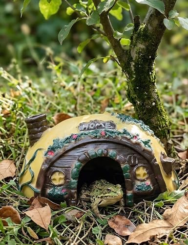 Toad Frog House Resin Reptile Hide Cave for Outside Garden Tank | Irregular camouflage mossy stone shelter, fits turtle tarantula crab leopard geckos, small reptiles humid hideout accessories
