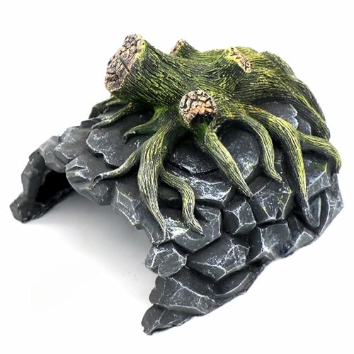 Generic Fish Reptile Hideout, Aquarium Decor Simulation Rock Cave Hiding Spot for Amphibian, Resin Cave and Basking Platform, Perfect for Betta Fish, Turtles, Lizards, Cichlids, and Plecos, As Photo