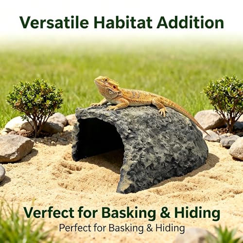 Large Natural Rock Cave Decor for Reptiles & Amphibians, Hideout Habitat Hide Cave for Bearded Dragons Lizards Snakes Turtles Geckos, Terrarium Aquarium Ornament Shelter for Small Pets