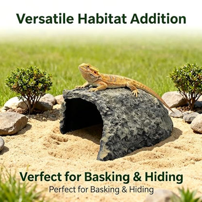 Large Natural Rock Cave Decor for Reptiles & Amphibians, Hideout Habitat Hide Cave for Bearded Dragons Lizards Snakes Turtles Geckos, Terrarium Aquarium Ornament Shelter for Small Pets