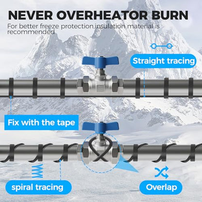 100FT(3FT~160FT) Water Pipe Heat Cable for Pipe Freeze Protection, Pipe Heating Cable for Metal And Plastic Home Pipes, Energy-Saving Heat Trace Cable Keeps Water Flowing, 120V 5W/ft - style: 100FT