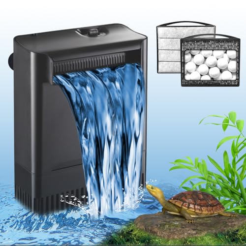 Turtle Tank Filter Aquarium Filter Power Adjustable 20-75 Gal. 290GPH Large Internal Filter 3-Stage Waterfall Bio-Filtration Low Water Level for Freshwater Saltwater Fish Tank Reptile Shrimp Frog - size: IX-120
