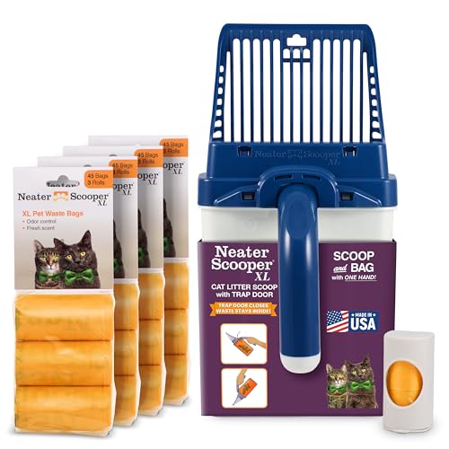Neater Pet Brands Neater Scooper XL Cat Litter Scoop, 195 Refill Bags – Extra-Large Capacity Mess-Free Cat Litter Scooper with Bag for Large & Multiple Cats, Spill-Proof Litter Box Scooper with Holder - color: Blue, size: XL - 195 Bags