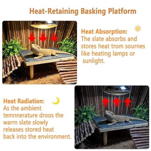 Bearded Dragon Basking Platform with Climbing Ramp,Reptile Basking Rock Slate Stone,Wood Lizard Resting Platform Hide Cave Tank Accessories for Gecko Tortoise Snake Frog(XXL) - size: XXL: 15.75" x 7.87"x 4.56"