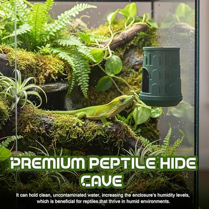 Wall Mount Reptile Hide Cave with Food Bowl for Terrarium Habitat Setup, Cute Hide with Treats Bowl, Essential and Safe Hideout for Gecko, Spider, Lizard, Hamster, Crab - color: Green