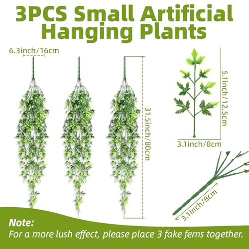 RAINFLOW 3PCS Fake Hanging Plants Lifelike Faux Plants Indoor with 45 Green Leaves, Fake Ferns for Shelf Office Shower Boho Wall Balcony Outdoor Wedding Bedroom Decor (Maple Leaf Fern)