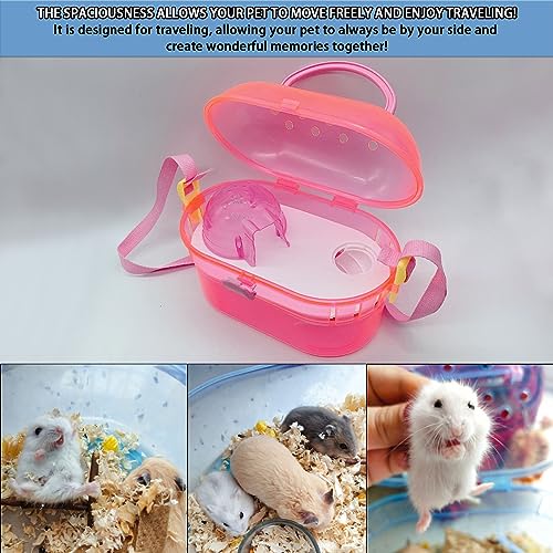 kathson Portable Hamster Cage Dwarf Hamster Carry Case Syrian Hamster Carry Travel Cage with House Food Bowl Adjustable Strap Pet Outgoing Cages Carrier for Small Hamster Young Guinea Pig Pink - color: Pink | Hamster Carriers
