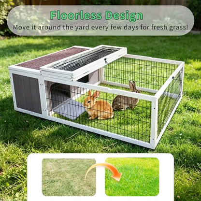 Tortoise House Habitat Wooden with Cover, Chicken Coop with Run Rabbit Hutch Small Animal Hutch Enclosure Indoor/Outdoor-Grey + White Trim - color: Grey&White Trim-2