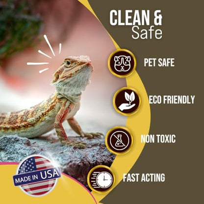 Bearded Dragon Tank Cleaner – 32oz No-Rinse Cage & Habitat Spray – Fast Odor Eliminator & Waste Remover – Pet Safe, Non-Toxic Formula – Easy Terrarium Cleaning – Made in USA