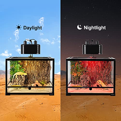REPTI ZOO 5.5 Inch Deep Dome Reptile Light Fixture with Dimming Heat Lamp Temperature Controller & 75W Reptile Heat Lamp Infrared Heat Emitter Red Heat Lamp and UVA Daylight Basking Spot Light
