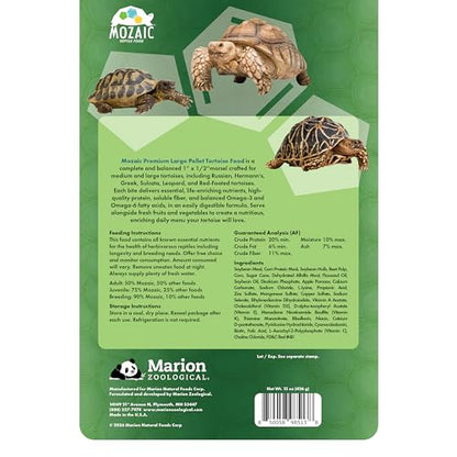 Mozaic Tortoise Food - Premium Large Pellets for Sulcata, Russian, Red-Footed, Hermann's, & Desert Tortoises - Complete Formulated Diet with Essential Amino Acids & Nutrients (15 Ounce (Pack of 2)) - size: 15 Ounce (Pack of 2)
