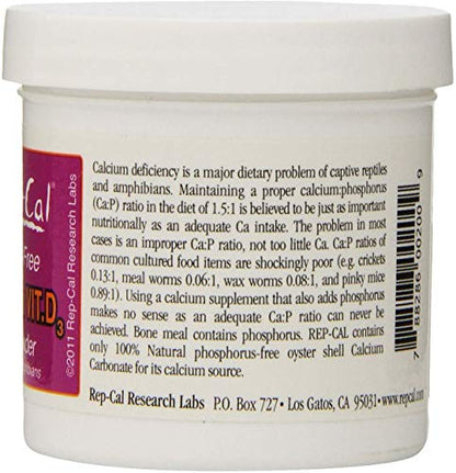 Rep-Cal Phosphorus Free Calcium with Vitamin D3 - Ultrafine Powder 3.3 oz - Pack of 6