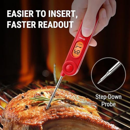 TempPro TP03B Digital Meat Thermometer for Cooking, Instant Read Thermometer with Backlight, Kitchen Food Thermometer for Grill Smoker BBQ Oil Deep Fry Candy Bread Coffee (Previously ThermoPro) - color: Bright red