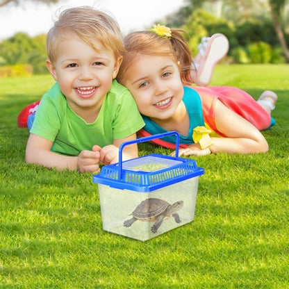 SEWACC Turtle Carrier Fish Tank with Lid Portable Turtle Aquarium Carrying Tank Clear Plastic Storage Box for Home Use
