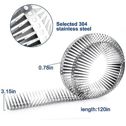 Bird Spikes - Stainless Steel Fence Spikes for Pigeons, Raccoons, Snakes - Deterrent Defender (120inch) - style: 120inch