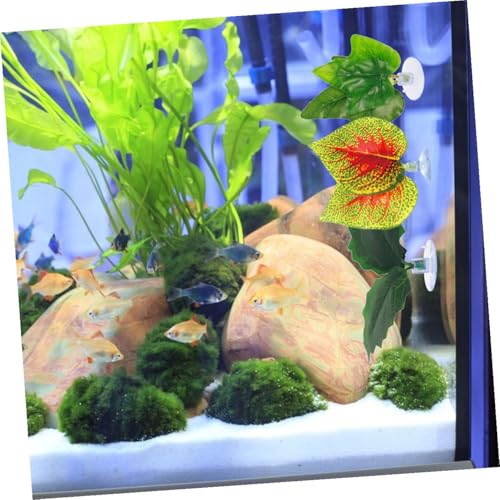 BESPORTBLE 4pcs Artificial Perilla Leaf Aquarium Decor with Suction Cups, Lifelike Plastic Plant Ornament for Fish Tank and Terrarium, Reptile Habitat Decoration