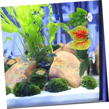 BESPORTBLE 4pcs Artificial Perilla Leaf Aquarium Decor with Suction Cups, Lifelike Plastic Plant Ornament for Fish Tank and Terrarium, Reptile Habitat Decoration