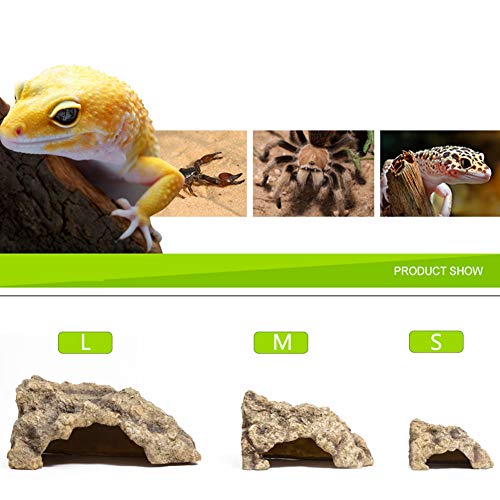 OMEM Reptile Rock Hide Cave Large Right-Angle Hideout Breeding Box Shelter Terrarium Habitat Decor (Medium) - size: Medium