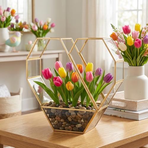 D'Eco Glass Heart Centerpiece (8x8x2.5)- Tabletop Planter Terrarium - Spring Home Decor & Wedding Letterbox - Fill with Succulents, Cacti, Air Plants, Moss, Flowers for Plant Lovers - size: Heart