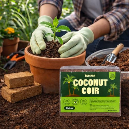 7 Lbs Bricks, Pack 5 Coconut Coir | 1.4 Lbs Each | Organic Compressed Cocopeat, Seed Starter Soil, Coconut Fiber for Reptile Terrarium, Potting Mix | Low EC, pH Balanced, Odor-Free - size: 7 Lbs (Pack of 5)