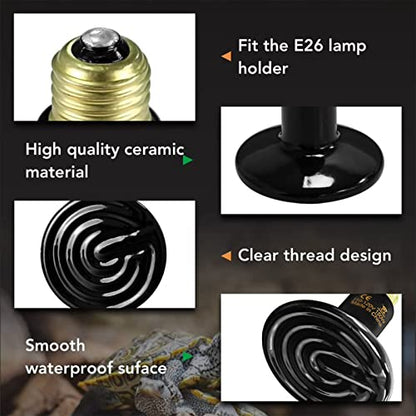 Simple Deluxe Reptile Heat Lamp Bulb Ceramic Heat Emitter 40W/60W/100W/150W/250W, No Light Emitting Brooder Coop Heater for Amphibian Pet & Incubating Chicken,Black - color: Black/1-pack, size: 150W (D-105mm)