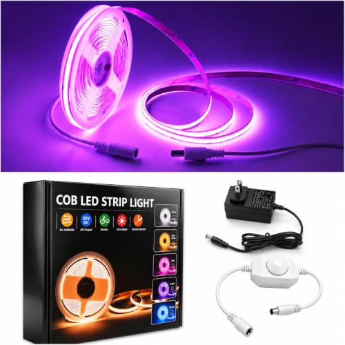 LED Strip Lights 24V COB Purple Dimmable LED Lighting16.4ft (Kit) | Super Bright, Dotless High Density 7.2W/m, 8mm Width Cuttable Flexible, Home DIY Commercial Decoration - color: Purple (Kit)
