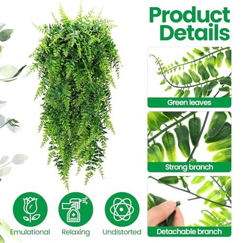 XunYee 28 Pcs Artificial Hanging Plants 32 Inch Plastic Fern Vine Fake Greenery Plant Faux Eucalyptus Vine for Wall Room Wedding Indoor Outdoor Decor, No Baskets (Boston Fern) - style: Boston Fern