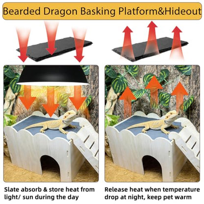 Bearded Dragon Hide Reptile Basking Platform Leopard Gecko Hideout Bearded Dragon Tank Accessories with Reptile Slate Rock for Crested Gecko Chameleon Corn Snake