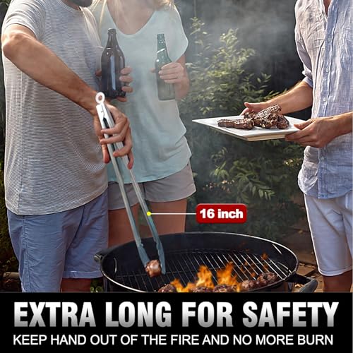 Tong for cooking, Walfos kitchen tongs set of 2 - Heat Resistant 600℉, Heavy Duty Locking Metal cooking Tongs, Stainless Steel BBQ Grilling,(All Metal 12in+16in) - color: All Metal, size: 12in+16in