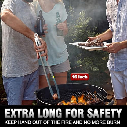 Tong for cooking, Walfos kitchen tongs set of 2 - Heat Resistant 600℉, Heavy Duty Locking Metal cooking Tongs, Stainless Steel BBQ Grilling,(All Metal 12in+16in) - color: All Metal, size: 12in+16in