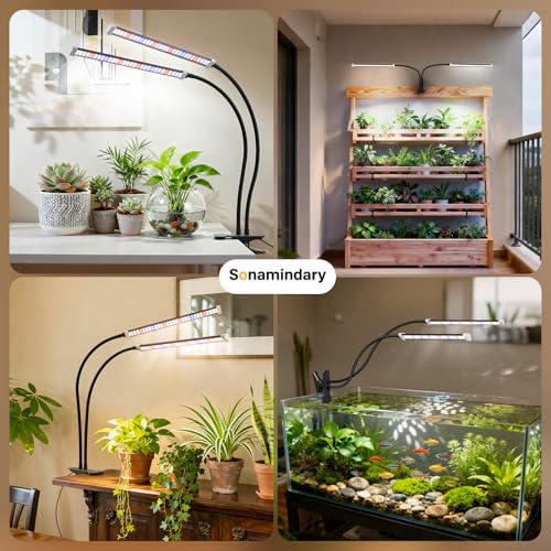 Grow Light for Indoor Plants, 120 LEDs Full Spectrum 5700K Plant Lamp with Red Blue White Light, 5-Level Dimmable, 4/8/12H Timer, Adjustable Clamp Stand(Dual Head) - size: Clip-2Head