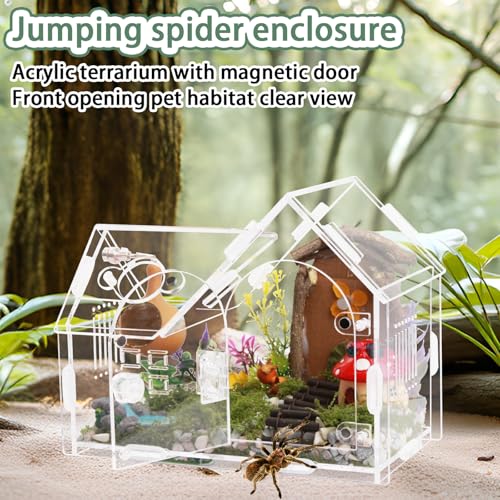 Acrylic Jumping Spider Enclosure with Magnetic Door - Transparent Tarantula Terrarium for Pet Spiders - Secure & Ventilated Reptile Habitat for Hermit Crabs, Geckos, and Small Insects