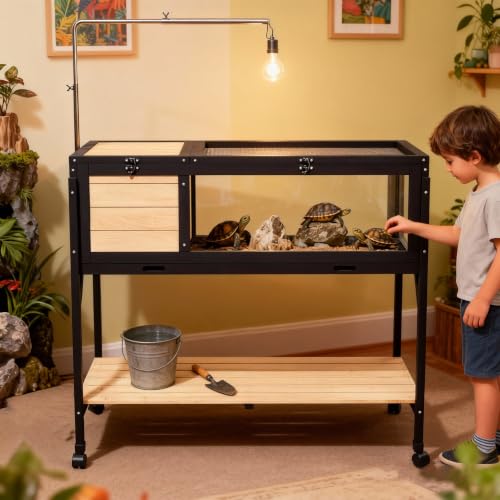 Tortoise Habitat Turtle Enclosure Wooden Tortoise House Indoor & Outdoor Tortoise Enclosure with Light Stand Leakproof Tray Stand Legs for Gecko, Lizard, Snake (Wood2) - color: Wood2
