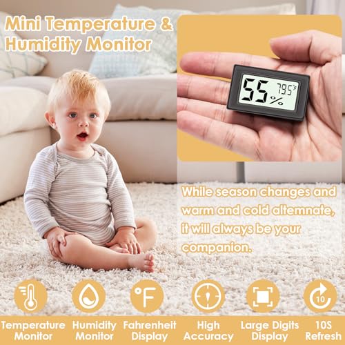 12 Pack Mini Digital Hygrometer with High-Precision Sensor, Temperature and Humidity Monitor for Home, Humidors, Accurate Indoor Humidity Gauge (℉) for Greenhouse