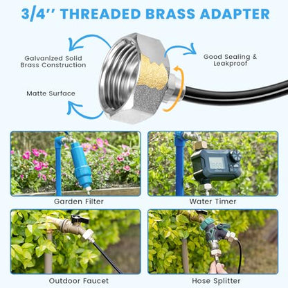 homenote Adjustable Misting System, 360° Flexible Brass Nozzles, 65FT Pre-Assembled Mister Hose for Patio Cooling, Garden Irrigation, Greenhouse Watering, Pet Chicken Coop Cooling - size: 65FT / 20M