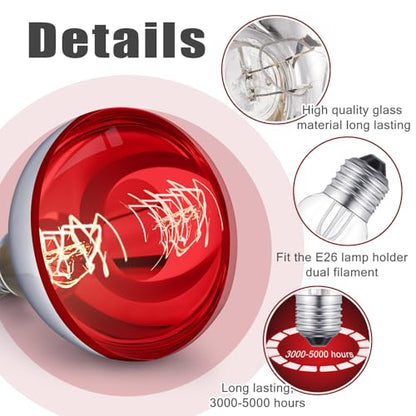 VIHOSE 6 Pack 250 Watt Heat Lamp 120v R40 Heat Lamp Bulbs Glass Incandescent Light Bulbs Incandescent Heating Lightbulbs for Reptiles Chicks Food Puppies Bathroom, Use E26 Base (Silver,Red) - color: Silver, Red