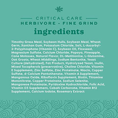 Oxbow Critical Care Herbivore, Fine Grind, Emergency Rabbit & Guinea Pig Food, Made with Timothy Hay, Natural Papaya Flavor, Assist Feeding Formula for Pets, 100 gram bag - size: 3.53 Ounce (Pack of 1)