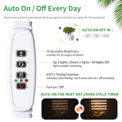 RWNTAO LED Plant Growing Lamp, 3000K Full Spectrum Grow Light Strips for Indoor Plants with 3/9/12H Timer & 10 Dimmable Levels, Sunlike Grow Light for Green House Hydroponics Succulent - size: 13Inch 4 Head 1 Pack