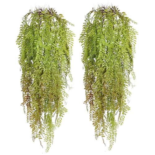 RECUTMS Artificial Hanging Plants 2Pcs 3.7Ft Faux Ferns Ivy Willow Vine Leaves Fake Hanging Plant Wall Greenery for Spring Summer Home Garden Wedding Graduation Party Indoor Outdoor Decor(Grass Green) - color: Grass Green