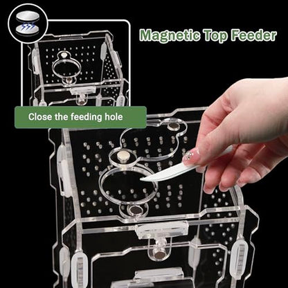 Jumping Spider Enclosure Kit - Acrylic Habitat with Magnetic Lock & Feeding Port - 5.1x3.1x3.1 inch Ventilated Terrarium for Small Pets, Jumping Spiders, Tarantula Slings, Beetles - size: 5.1 x 3.1 x 3.1 inches