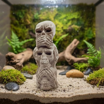 CTWPets Skull Totem Tower, Gray Stone-Look Aquarium and Terrarium Ornament, 2.3 Inch Halloween Decor Betta Decor Reptile Safe