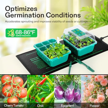 VIVOSUN 4-Pack 10" x 20.75" Durable Waterproof Seedling Heat Mat, UL & MET-Certified Warm Hydroponic Heating Pad for Germination, Indoor Gardening, Greenhouse - style: 10" x 20.75", 4 Pack