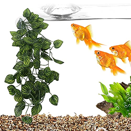 Pssopp Lifelike Plant Decorative Hanging Silk Terrarium Plant with Suction Cup for Reptile Rainforest Box Aquarium Landscape(NFF-80)