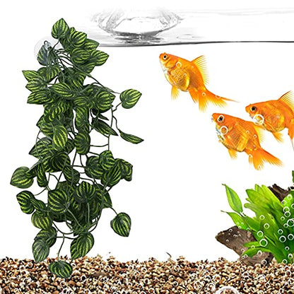 Pssopp Lifelike Plant Decorative Hanging Silk Terrarium Plant with Suction Cup for Reptile Rainforest Box Aquarium Landscape(NFF-80)