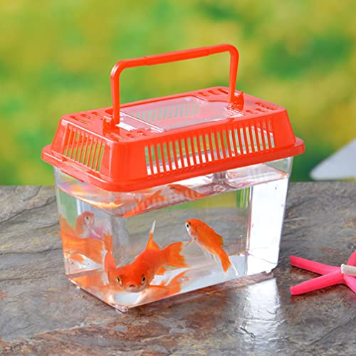 Ipetboom Portable Fish Tank 5.11X3.54X3.54 Inch Handheld Transparent Turtle Box Plastic Aquarium Reptile Carrier Small Pet Hamster Habitat - size: 13x9cm