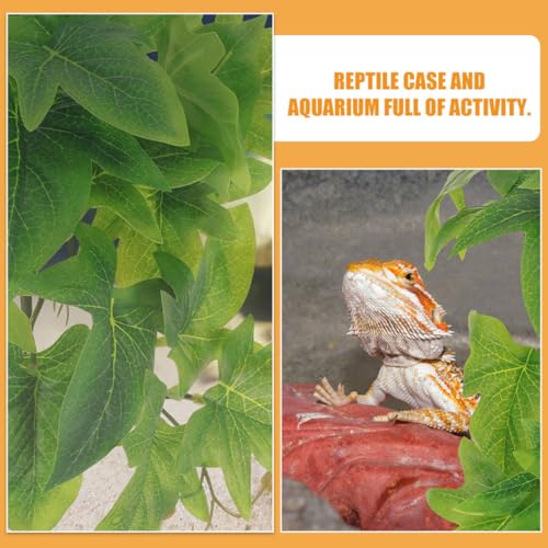 BESPORTBLE 2pcs Artificial Hanging Plant Pendant with Suction Cup for Reptile Terrarium Habitat Decor, 46 Leaves Monstera and Sweet Potato Vine Simulated Plastic Plants for Amphibians